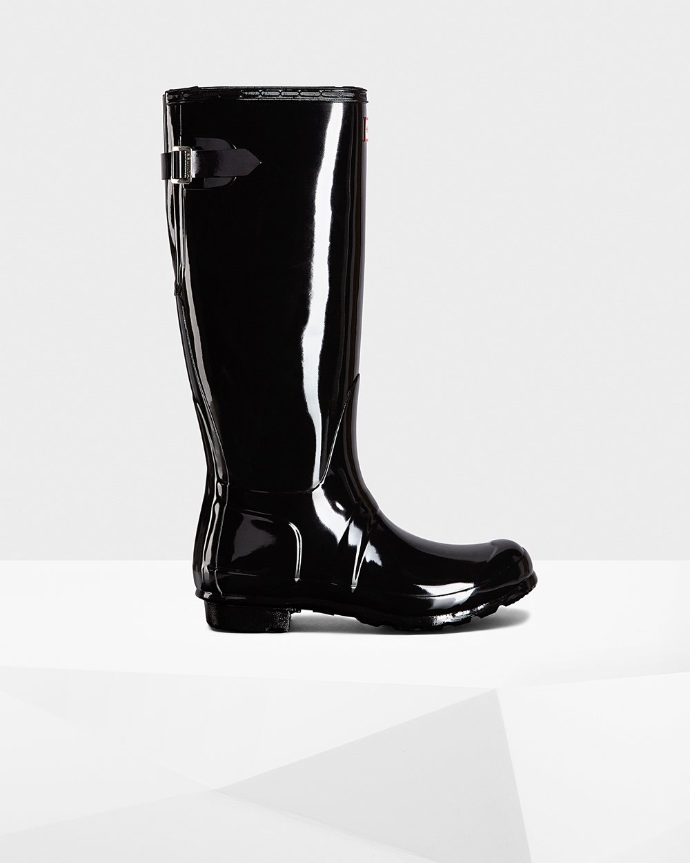 Hunter Original Back Adjustable Gloss Tall Rain Boots - On Sale Womens Black - EWVALN693